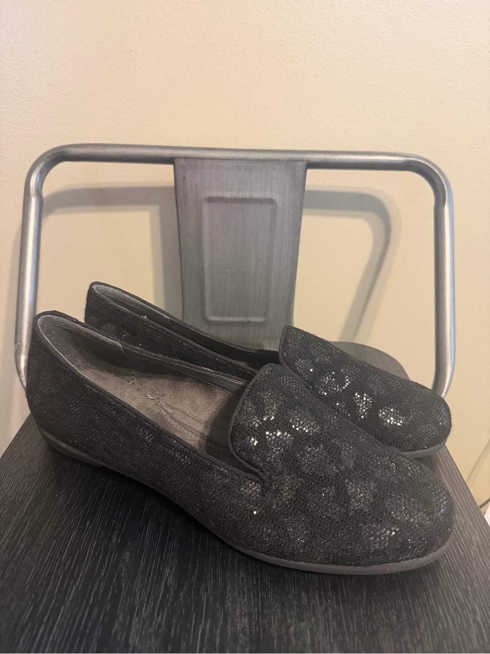 Aerosoles Womens Size 9 Black Glitter Sparkle Loafer Flats Smoking Slippers
